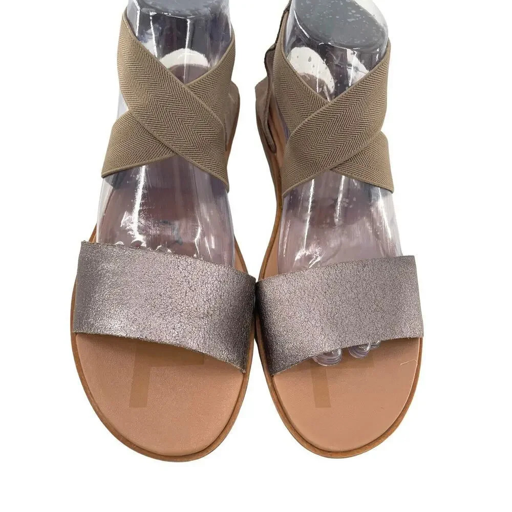 Sorel Women's Metallic Pewter and Taupe Elastic Crisscross Sandals